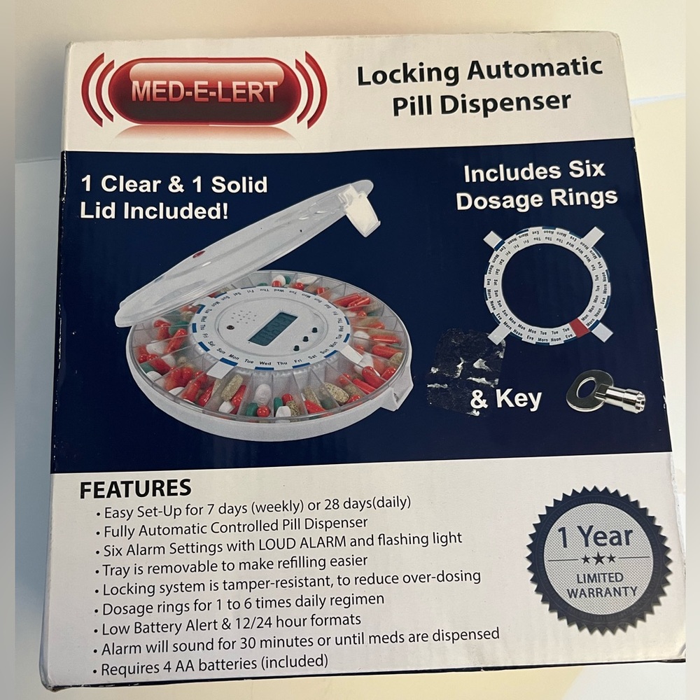 Med-E-Lert Premium Locking Automatic Pill Dispenser with Clear Lid 28